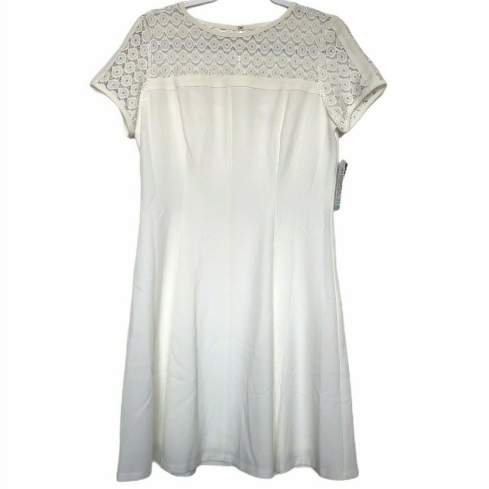 Sandra Darren Ivory Crochet-Neck Lined Dress NWT